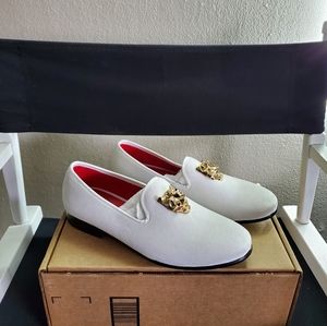JUSTAR Mens White Velvet Loafers Slip on Size 8